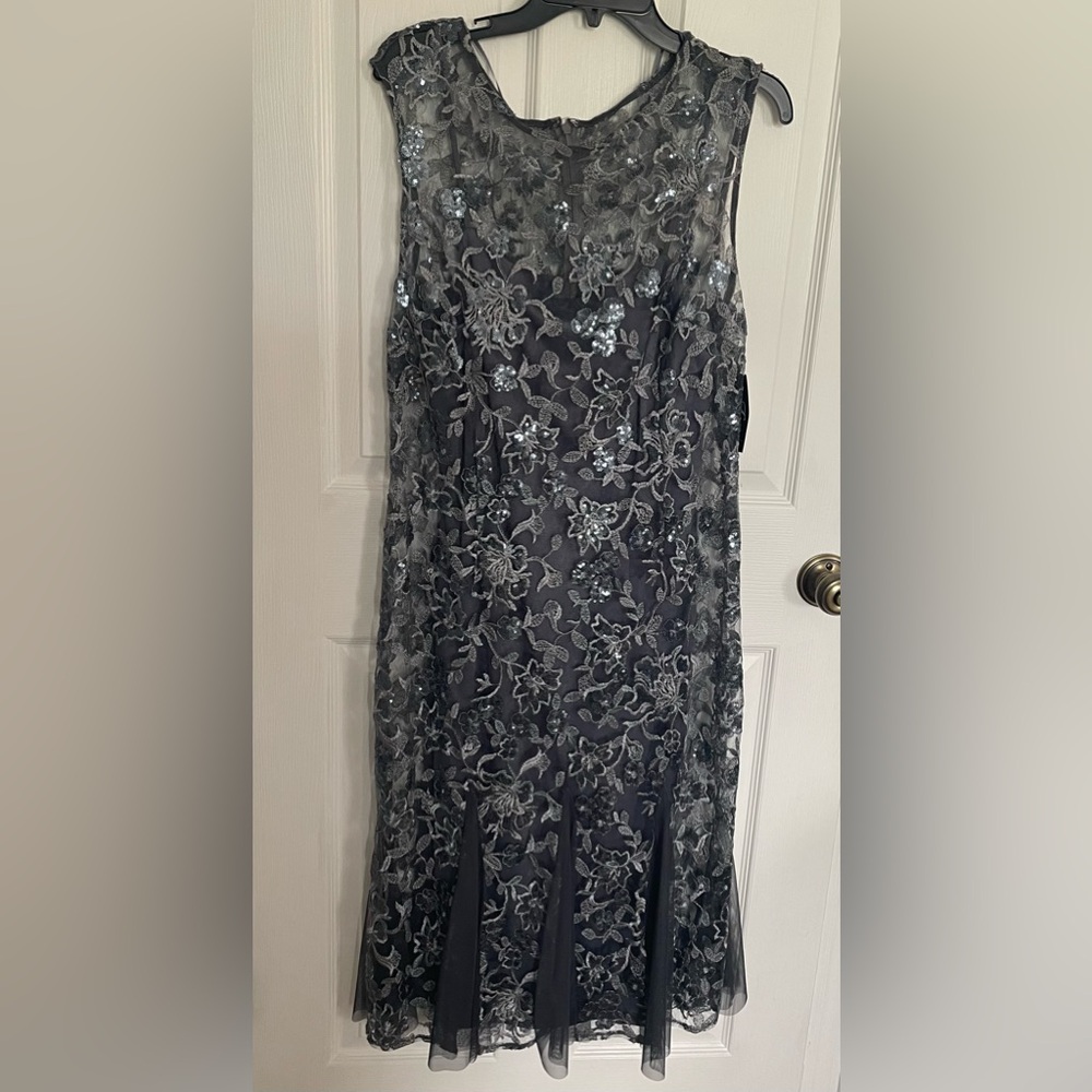 NWT Alex Evenings sequin dress pewter color size 12 new with tags